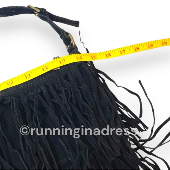 Nine West Black Faux Suede Fringe Shoulder Bag In Black - Picture 8 of 12
